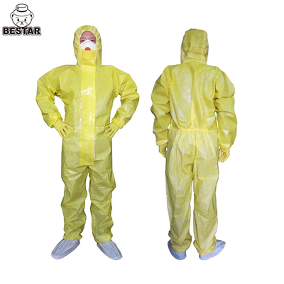 방수 PPE 버릴 수 있는 생물학적 위험 정장 노랑색 유형 3 상하가 붙은 작업복